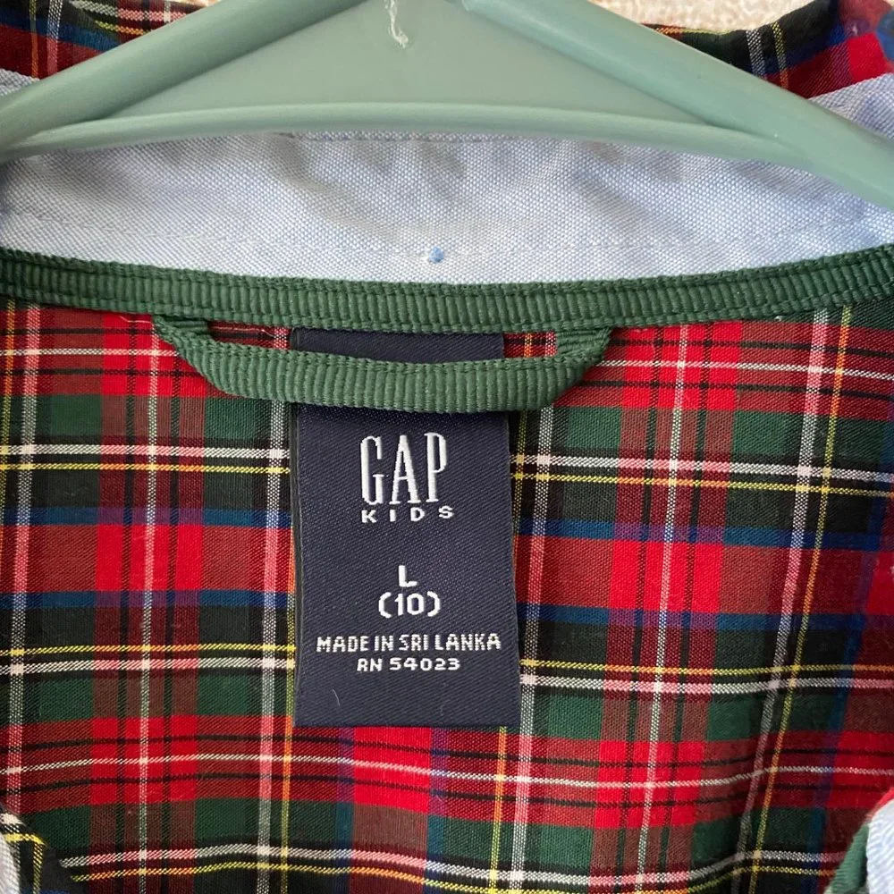 GAP Kids Boys L Red Plaid Button Down Shirt Long Sleeve Cotton Large